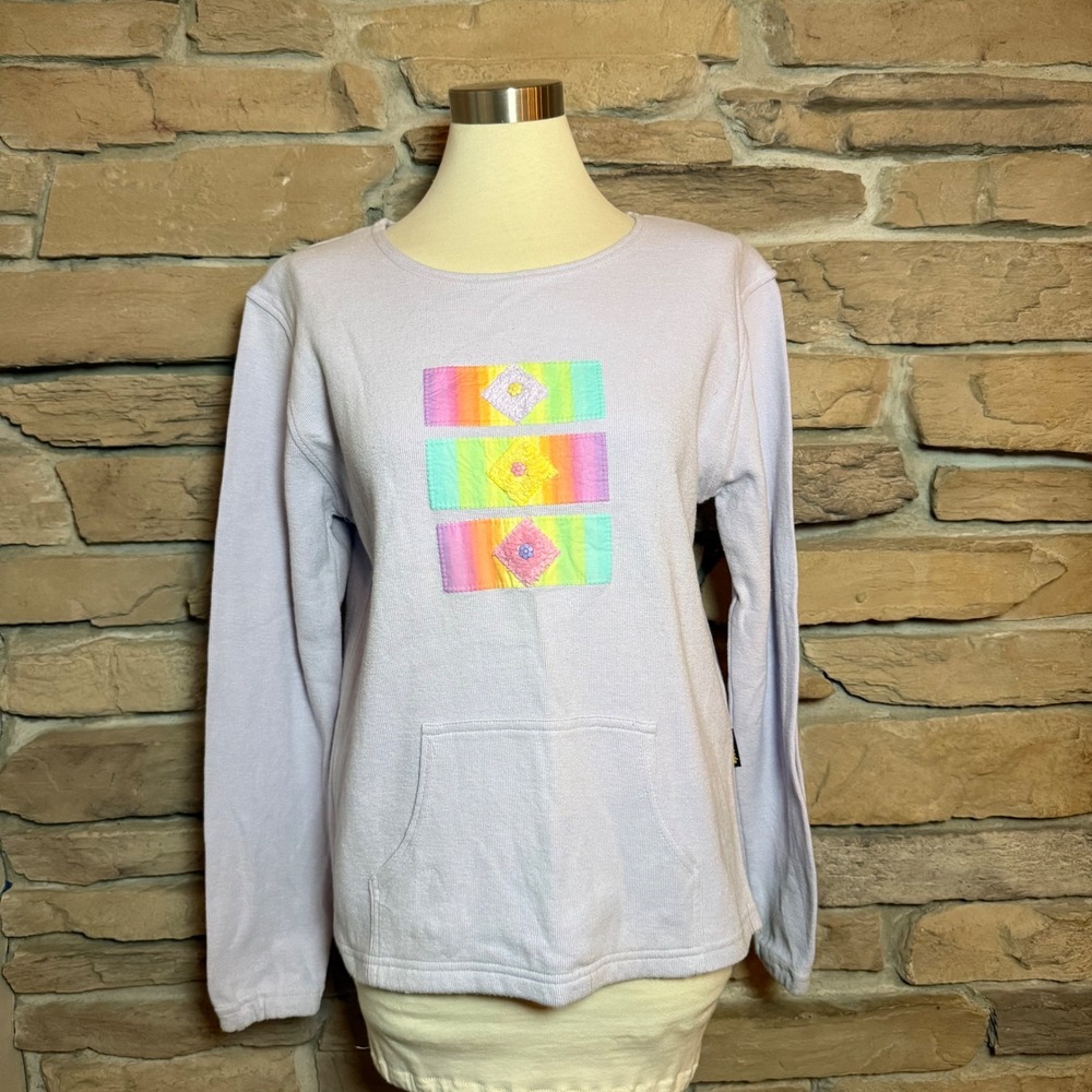 Renegade Club Womens Crew Neck Long Sleeve Pullover Top Lilac Pastel Pocket L